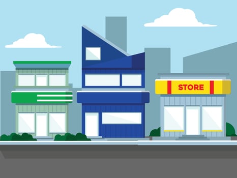 Colorful storefronts in urban landscape vector