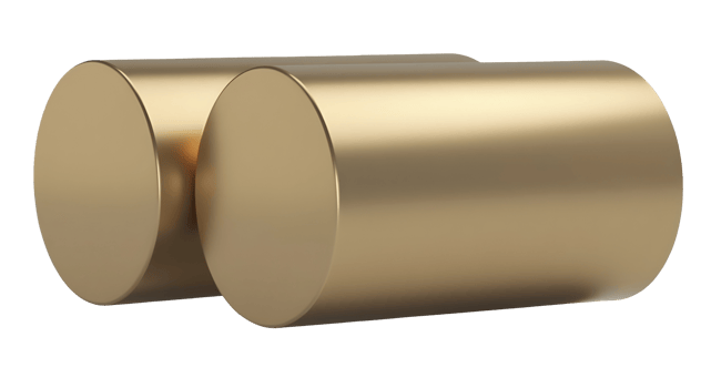 Two golden metallic cylinders reflect light, symbolizing precision and valuable resources png