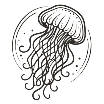 Elegant jellyfish illustration in minimalist line art underwater marine life, aquatic animal, simple clean design vector