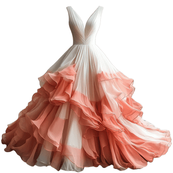 Two-Tone Gown for Brides with Soft Tulle Layers, Plunging Necklines, and Pastel Gradient Coloring on Transparent Background png
