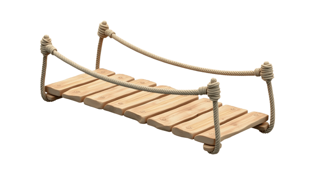 Charming natural wooden bridge with sturdy ropes provides path for journey png
