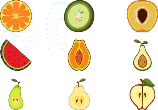 Flat Style Fruit Slice Icons Collection vector