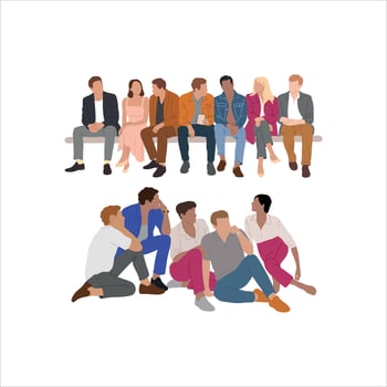 people sitting on a bench, one sitting and one standing vector