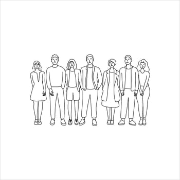 people standing in line, with one person standing alone vector