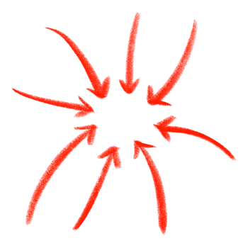 Hand drawn crayon red arrow icon. Center pointing illustration on transparent background. png