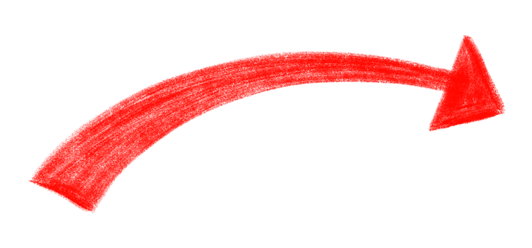 Hand drawn curved red arrow symbol with transparent background. Crayon textured arrow sign. png