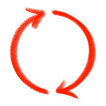 Hand drawn red roundabout arrow icon. Directional curved pointer symbol. png