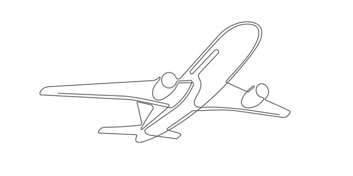 Flying plane.Airplane.Air flights.Continuous line drawing. vector