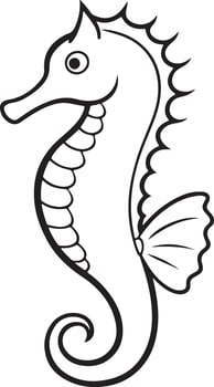 Cheerful Black and White Seahorse Illustration Simple Line Art Design, Childlike Style, Nautical Theme. vector