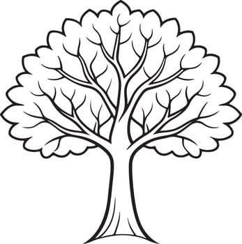 Stylized outline of a large tree with a full canopy and branching structure vector