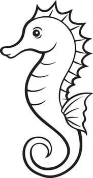 Cheerful Black and White Seahorse Illustration Simple Line Art Design, Childlike Style. vector