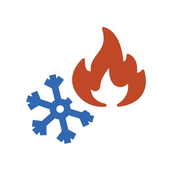 concept heat and cold, fire with snowflake icon, flat illustration vector