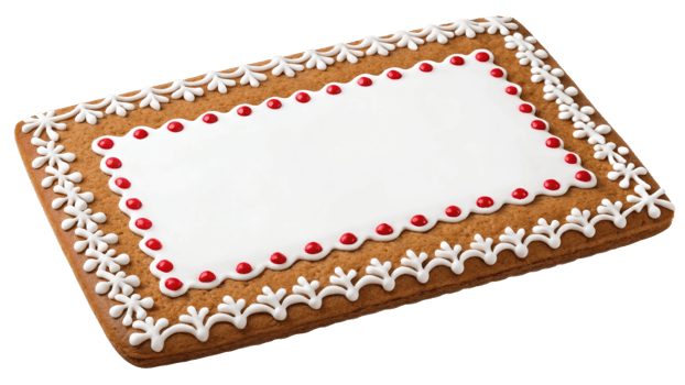 Gingerbread cookie decorated with icing and red dots png