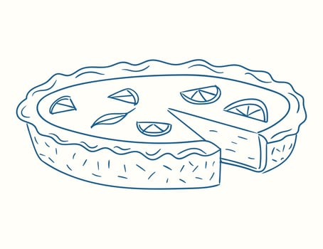 Delightful citrus pie with a slice removed, showcasing the fresh lemon and lime design on a sunny kitchen table vector