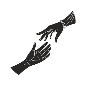 Two hands are drawn to each other. black silhouettes isolated on white background vector