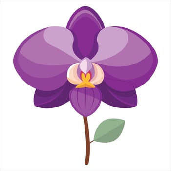 Stylized Purple Orchid Blossom with Stem and Single Green Leaf Illustration vector