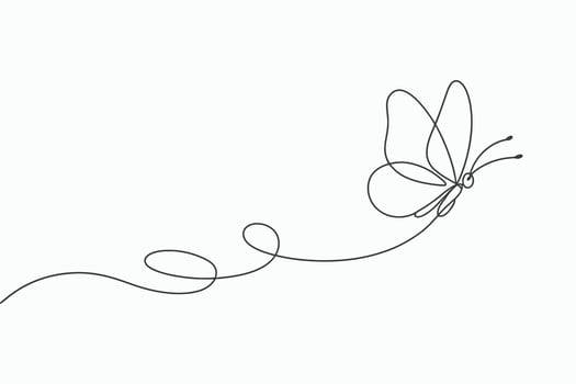 Elegant single line drawing of a butterfly in flight silhouette isolated on white background vector