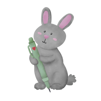 Watercolor bunny holding pen in paws. Cute rabbit character for kids, study, school, or education-themed illustrations png