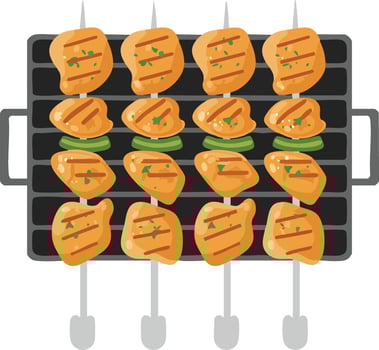 Chicken Skewers Grilled on Barbecue Grill with Herbs and Vegetables Illustration for Food and Cooking Concepts vector