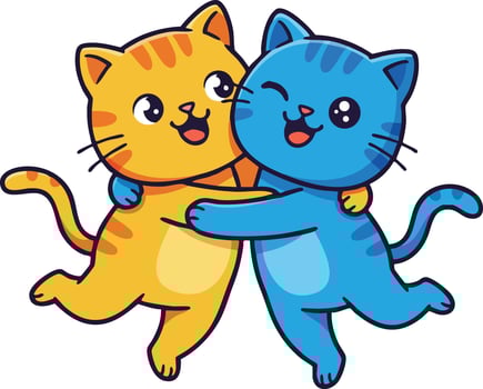 Cute hugging cats illustration with blue and orange kittens showing friendship and affection art vector