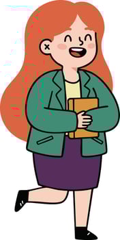 Redheaded woman holding folder walking happily in casual business outfit illustration vector