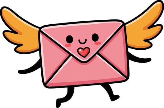 Cute pink envelope with wings flying love message illustration for romantic greeting cards and communication designs vector