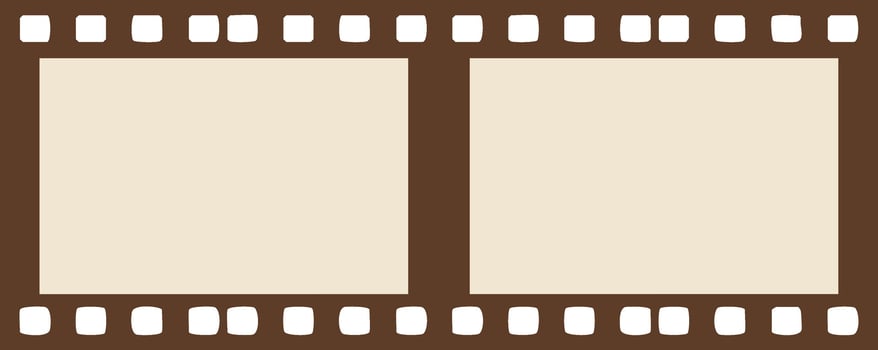 Vintage brown film strip illustration with two empty frames and perforated edges for photography design vector
