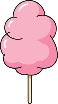 Cotton candy sweet pink treat on wooden stick illustration design for fun events and parties vector