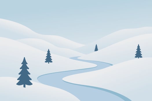 Serene Winter Landscape with Snowy Hills and Pine Trees vector