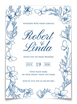 Wedding Invitation Card with Freesia Flowers Frame vector