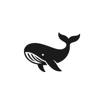 Black sea whale silhouette logo on white background, isolated on transparent background, vector