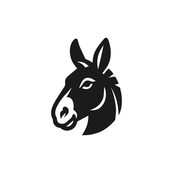 Black donkey head silhouette logo on white background, isolated on transparent background, vector