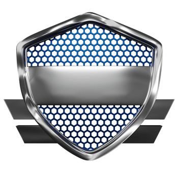 Chrome shield with industrial style and hexagonal grid, space for name png