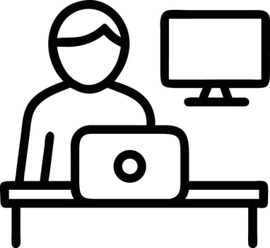 Person working on laptop with desktop computer line icon vector