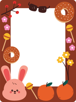 cute chocolate frame with cartoon bunny, dessert and flower. cute frame for photo with transparent background png
