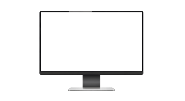 Modern Flat Screen Computer Monitor with Thin Black Frame and Silver Stand in Minimalist Workspace png
