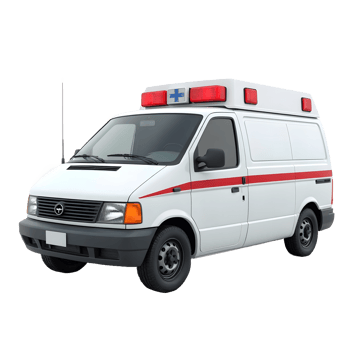 White Ambulance Van with Red Cross Emergency Lights in Studio Setting png