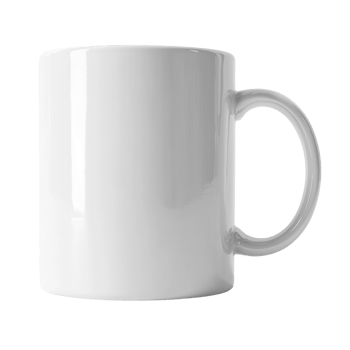 A realistic white coffee mug isolated on a transparent background png