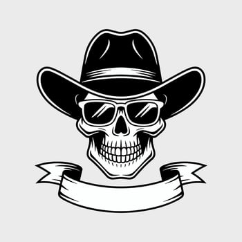 Black and White Cowboy Skull with Hat and Sunglasses for a Western Theme vector