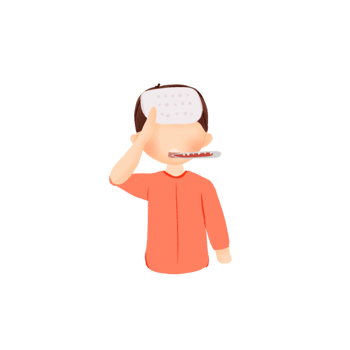 Sick Boy with Fever and Thermometer Cartoon Illustration png