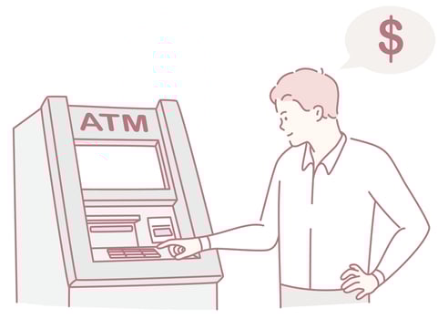 An individual is utilizing an automated teller machine ATM to withdraw cash from their account vector