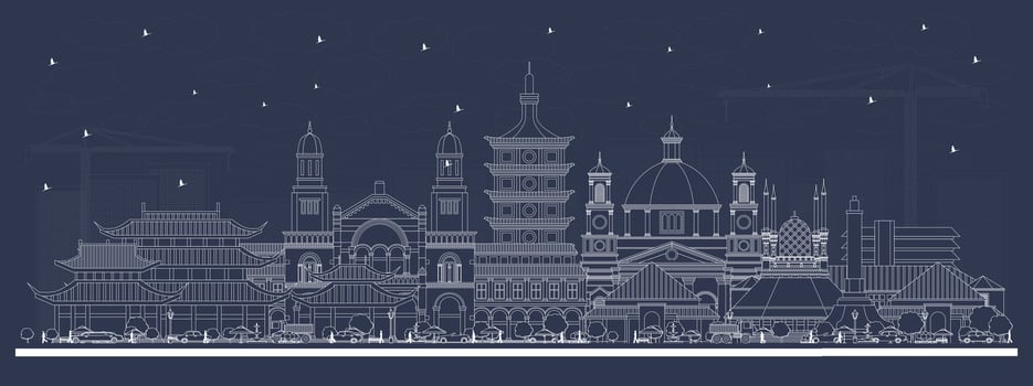 Outline Semarang Indonesia City Skyline with white Buildings. Business Travel and Concept with Modern Architecture. Semarang Cityscape with Landmarks. vector