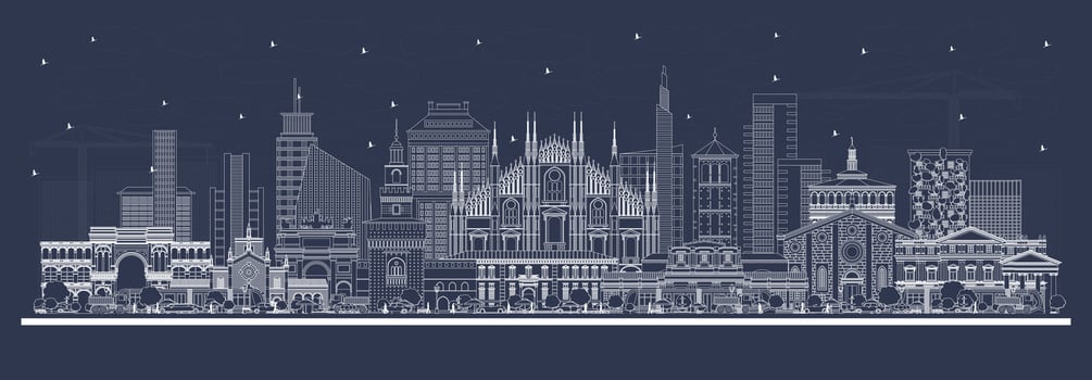 Outline Milan Italy City Skyline with white Buildings. Business Travel and Concept with Historic Architecture. Milan Cityscape with Landmarks. vector