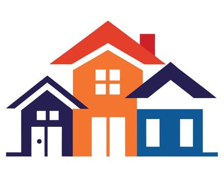 Vibrant Colorful Houses Illustrating Real Estate, Home Ownership, and Happy Neighborhood Dreams - Professional digital artwork with vibrant colors and detailed composition vector