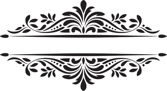 Black floral illustration with decorative elements and horizontal lines vector