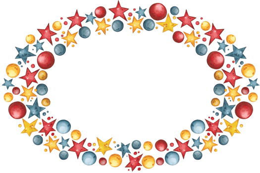 Oval frame of stars and balls in red, blue, yellow png