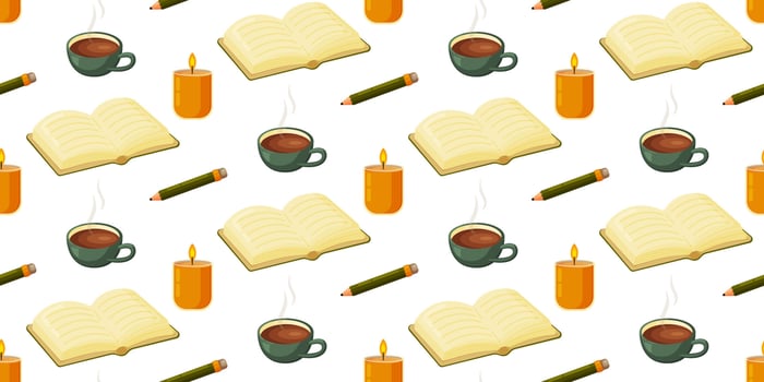 Books and coffee with candles and pencil vector