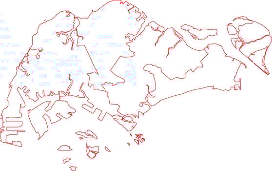 Red Outline Singapore Map with District Borders Asian Country vector