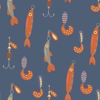 Fishing Lures Seamless Pattern Illustration. Endless textures for your design vector