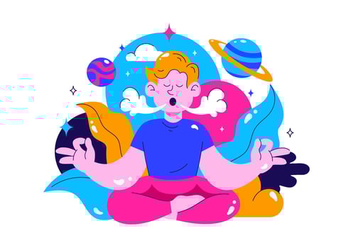 Meditation and Breathwork Activity for Inner Peace and Well-Being in Flat Cartoon Art vector